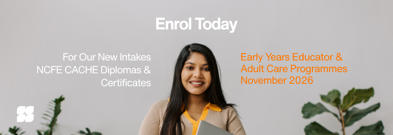 Eluma Education banner: enrol now for November 2026 NCFE CACHE diplomas and certificates in care